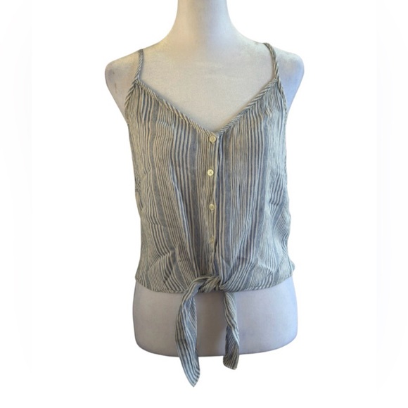 H&M Blue & White Striped Tie-Front Button Tank Top - Picture 2 of 6